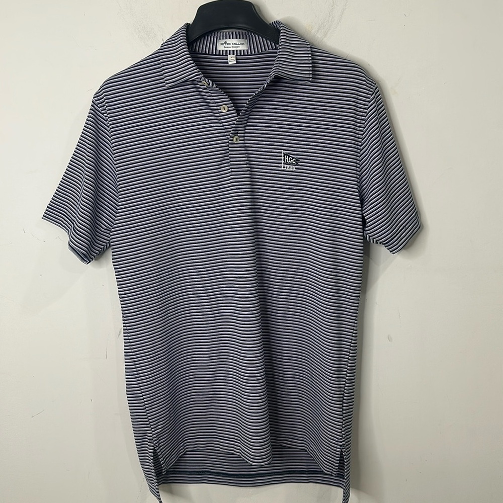 Peter Millar Mens Small H.C.C. Blue and White Striped Polo - Picture 6 of 6